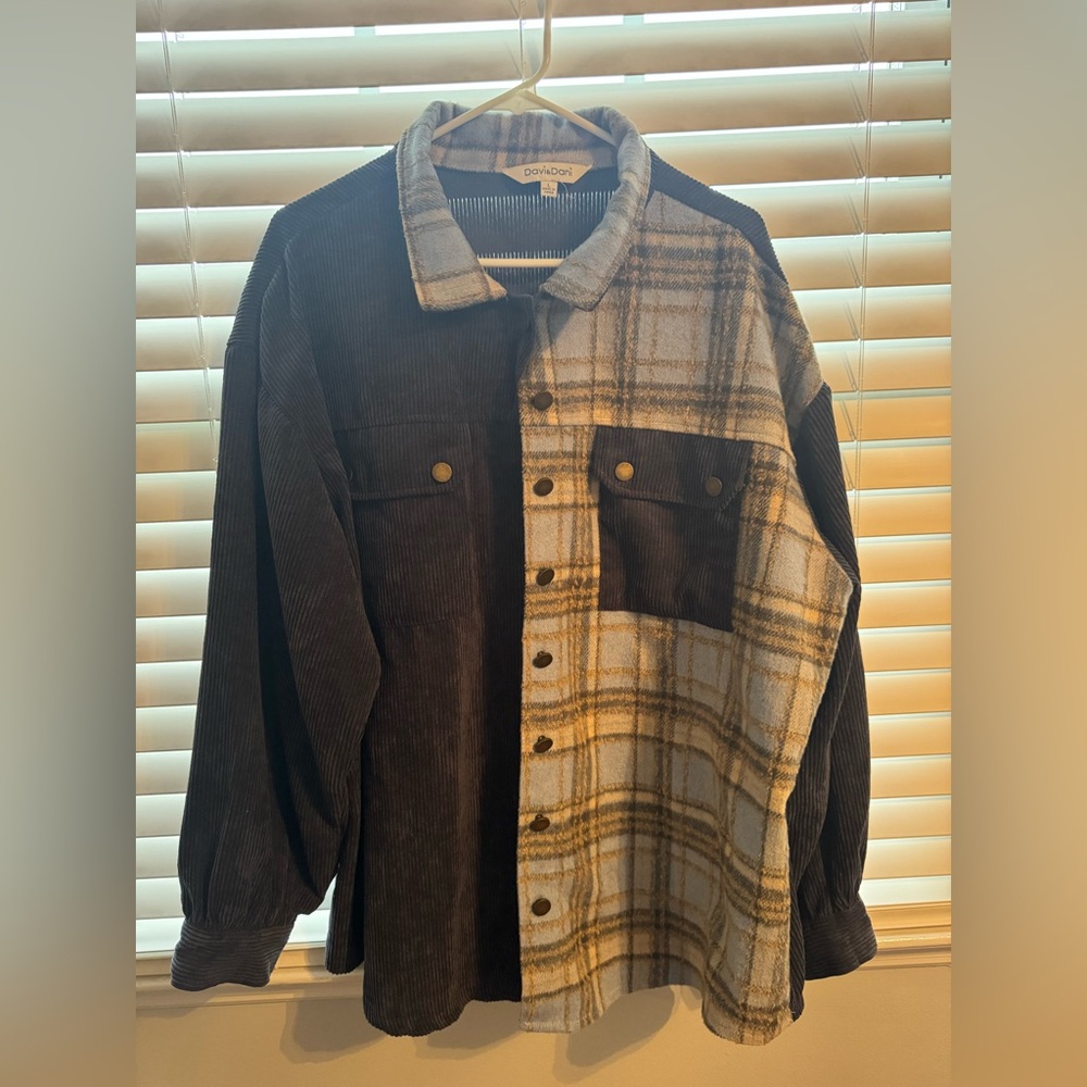 Mixed-Media Utility Jacket - Black & Cream Plaid